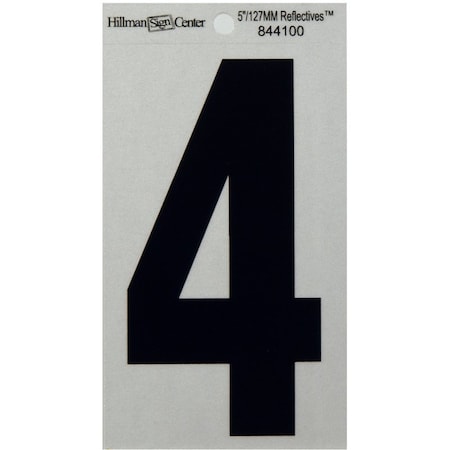 Hillman HILLMAN 5 in. Reflective Black Vinyl Self-Adhesive Number 4 1 pc, PK6 844100